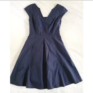 Nanette Lepore Zobra Dress Women's Size 0 Indigo Back Cutout Pleated Cap Sleeve